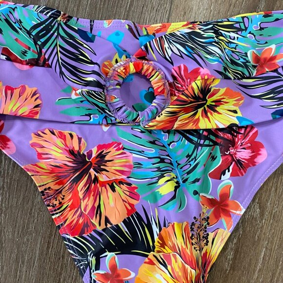 Floral High-Waisted Bikini Bottoms With Ring Detail XL NWOT - Picture 2 of 4